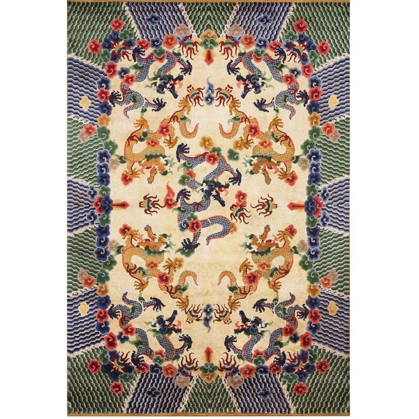 Early 20th Century Chinese Silk Dragon Carpet