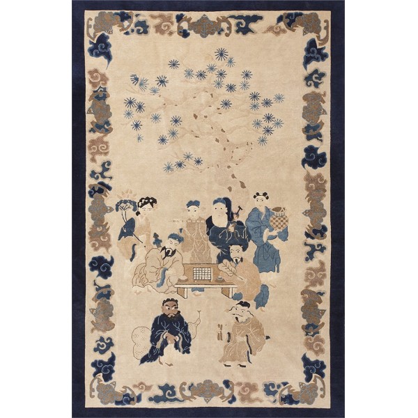 Early 20th Century Chinese Peking Carpet with Eight Immortals Playing Weiqi