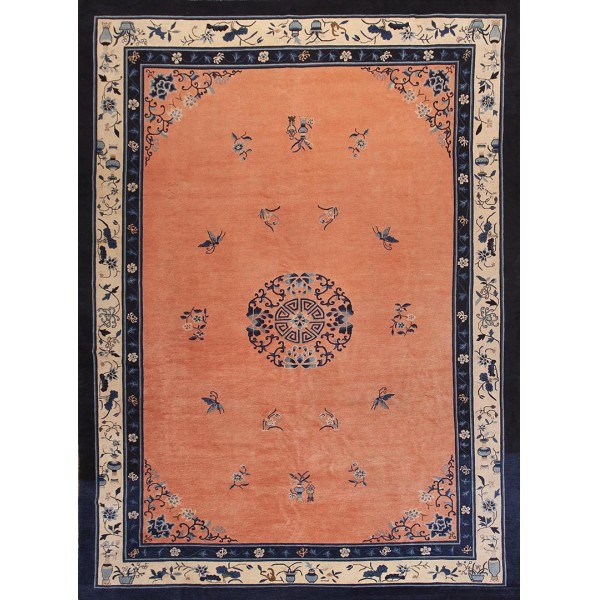 19th Century Coral Chinese Peking Carpet