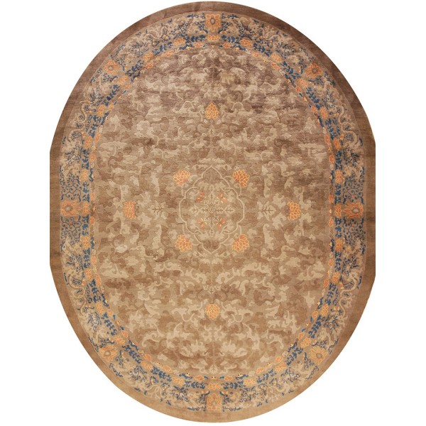 Late 19th Century Oval Chinese Perking Dragon Carpet