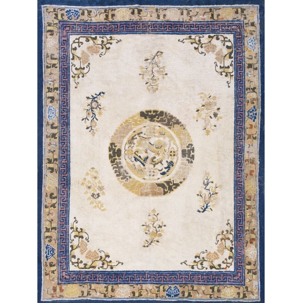 Early 19th Century W. Chinese Ningxia Carpet with Foo Dogs