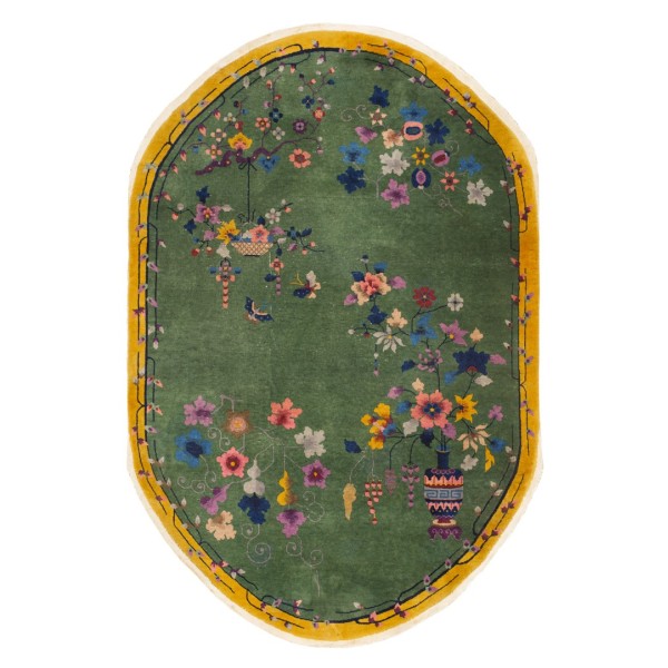 1930s Chinese Art Deco Oval Carpet