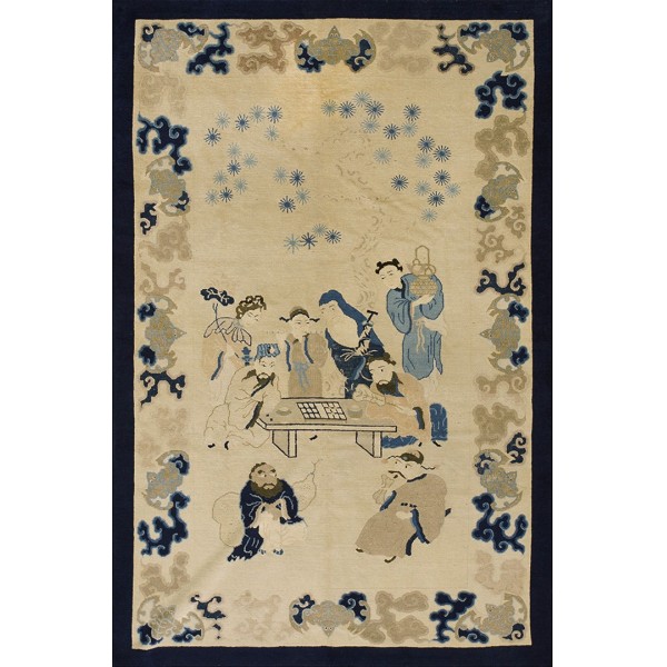 Early 20th Century Chinese Peking Carpet with Eight Immortals Playing Weiqi 