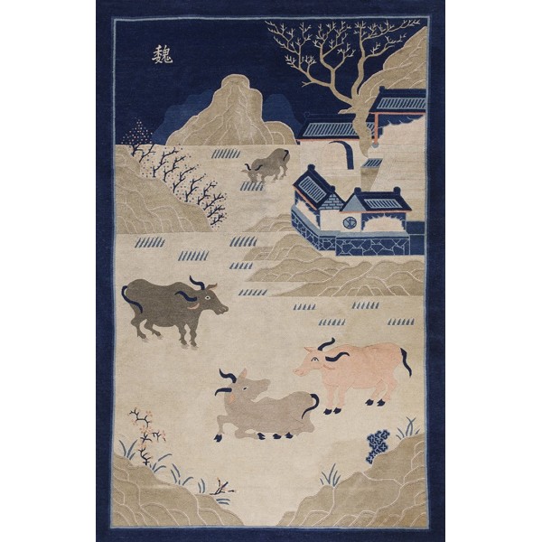 Early 20th Century Chinese Peking Scenic Carpet