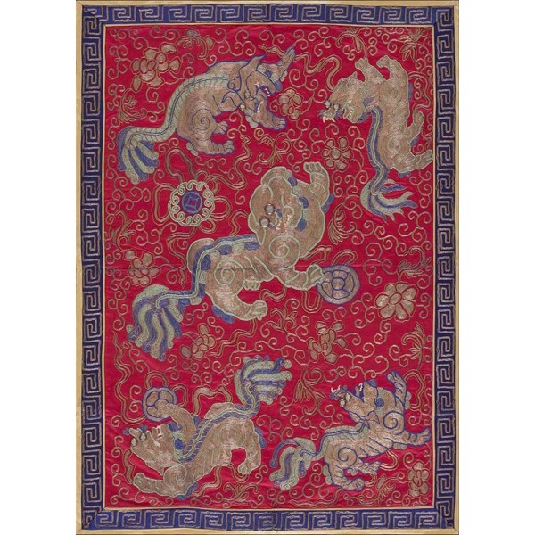 Mid 20th Century Silk & Gold Thread Chinese Embroidery