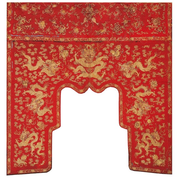 19th Century Chinese Silk & Gold Thread Embroidery