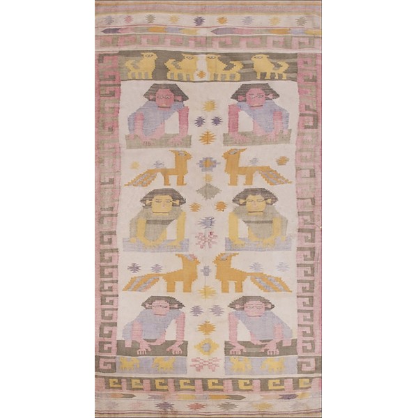 1930s Indian Pictorial Cotton Dhurrie Carpet