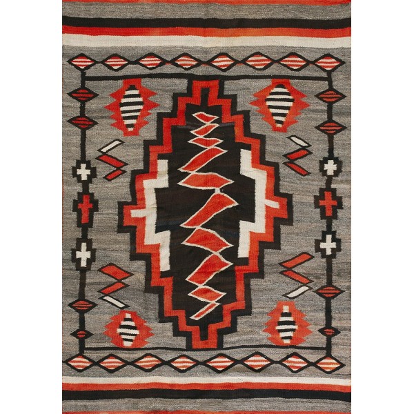 1920s American Navajo Carpet with Storm Pattern