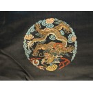 19th Century Chinese Silk & Metallic Thread Dragon Embroidery 